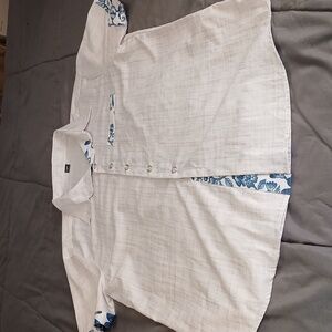 Men's White Shirt with Blue Pattern Accents